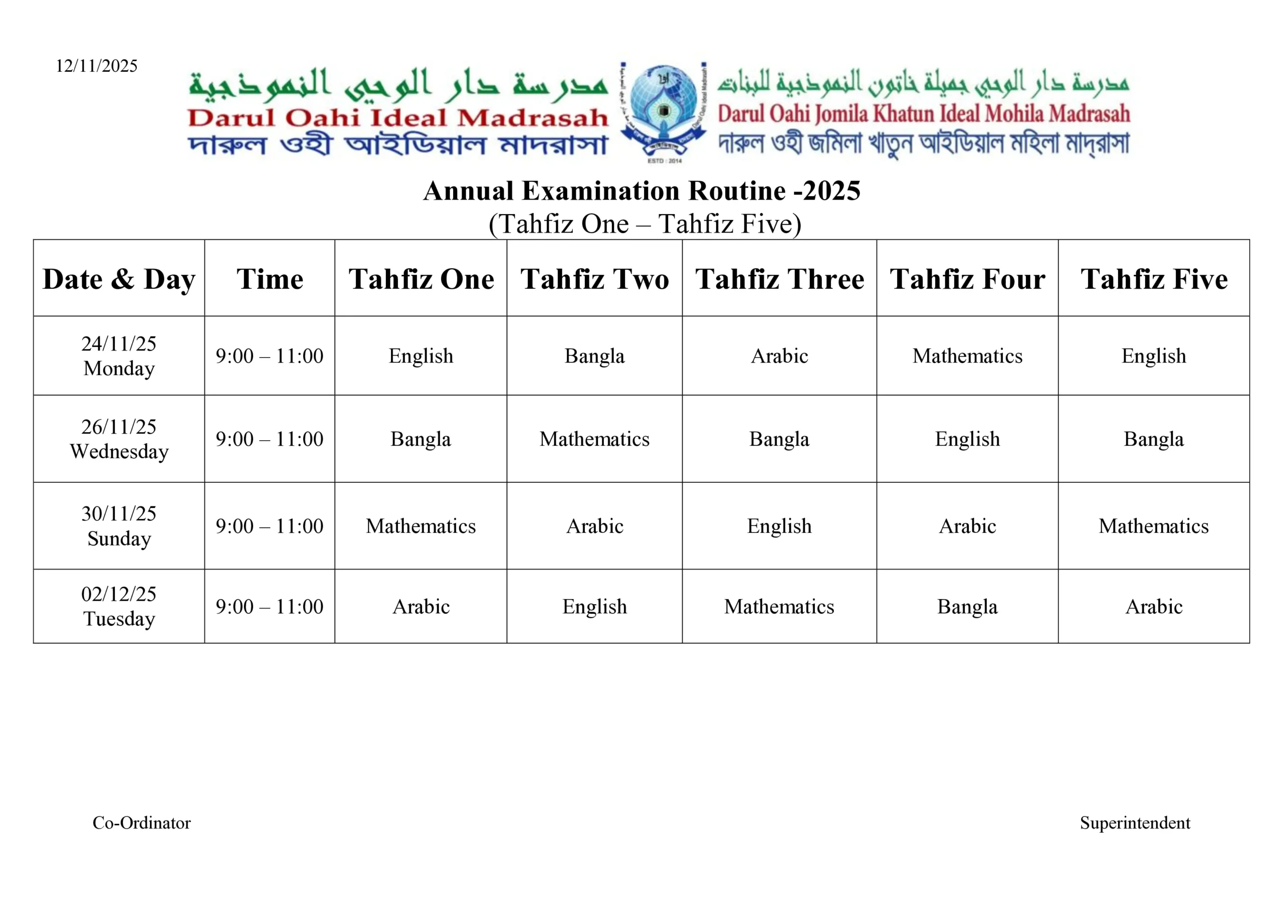 Tahfiz Routine - 22-10-25